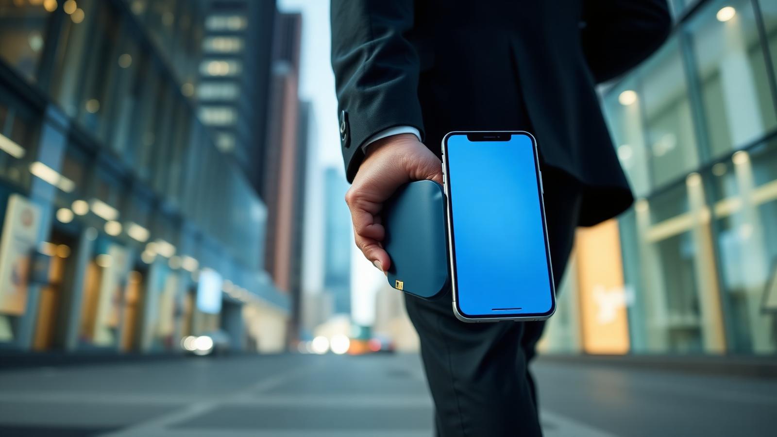 Field engineer using a business mobile handset outside a UK commercial site