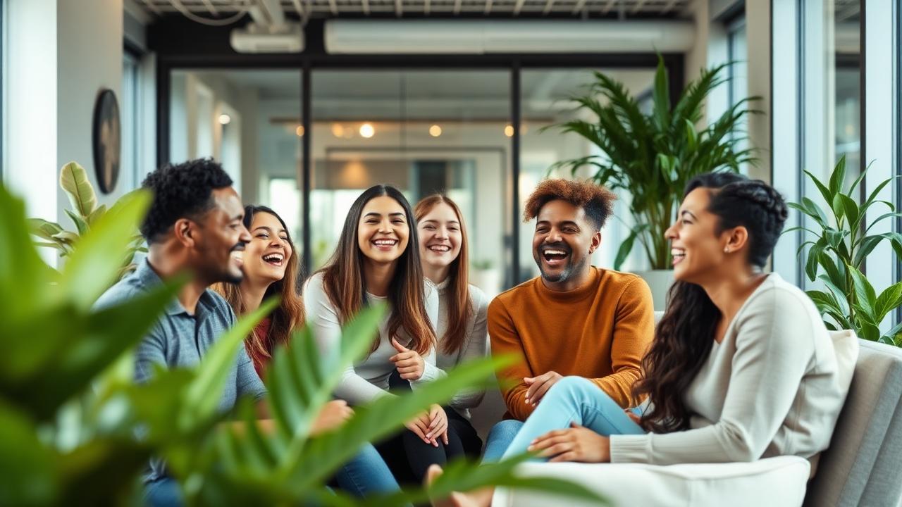 Happy diverse team enjoying a positive workplace culture