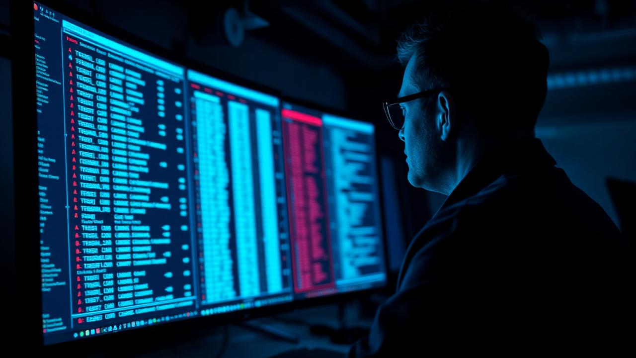 A security analyst reviewing exposed credential data on a monitor