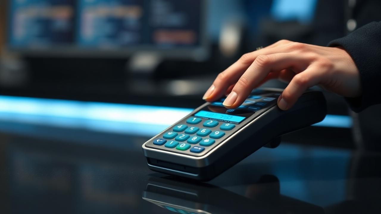 Secure card payment terminal used at a retail counter
