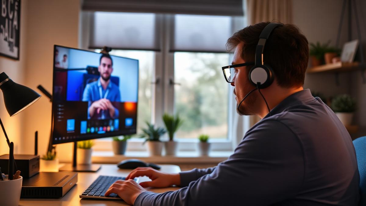 Remote employee on a video call supported by reliable home broadband