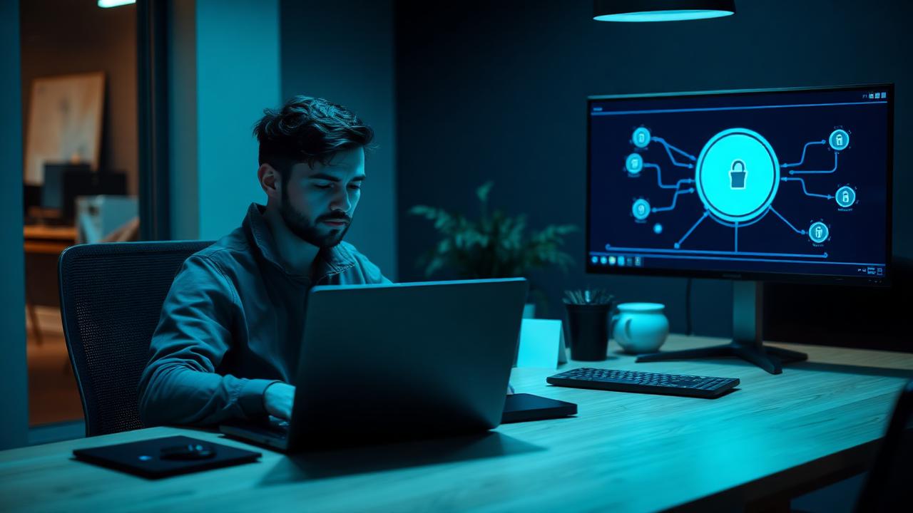 A remote worker connecting securely to company systems from a laptop